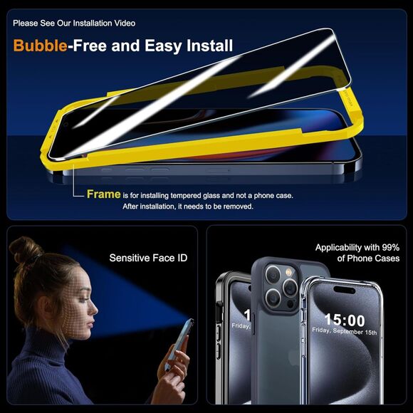 QsmQam 3 Pack Privacy Screen Protector for iPhone 15 Pro Max (4139) - Picture 6 of 8